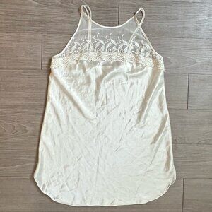 Vintage 90s White Slip Dress Bridal Lingerie Sheer Ivory Lace Dentelle Size L